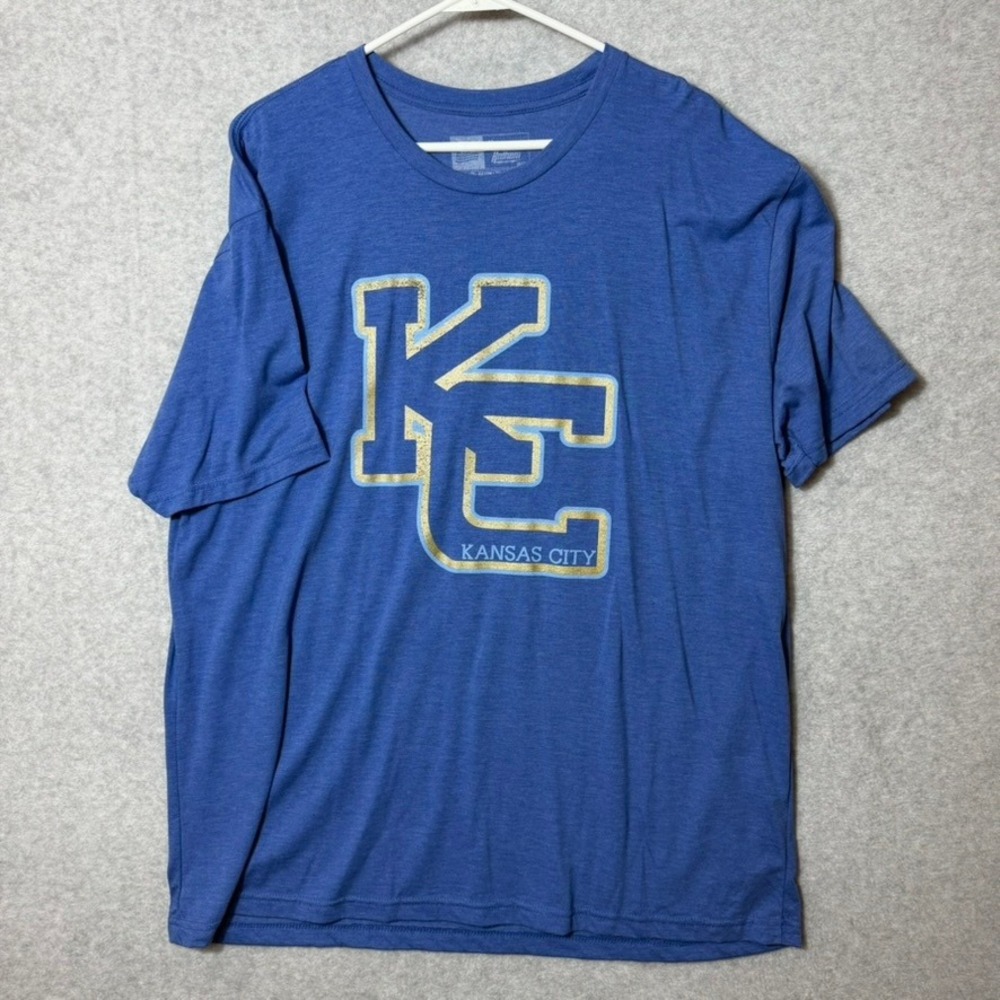 Authentic Brand Kansas City KC Graphic T-Shirt Mens XL Blue Heathered Tee